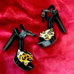 Faux Fur Animal Print Platform 5 Inch Stiletto Heels
